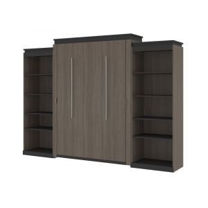 Bestar - Orion 124W Queen Murphy Bed with 2 Shelving Units (125W) in Bark Gray & Graphite - 116886-000047