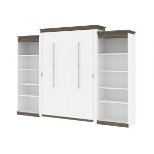 Bestar - Orion 124W Queen Murphy Bed with 2 Shelving Units (125W) in White & Walnut Grey - 116886-000017