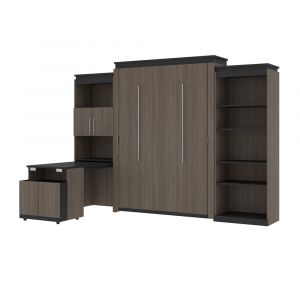 Bestar - Orion 124W Queen Murphy Bed with Shelving and Fold-Out Desk (125W) in Bark Gray & Graphite - 116876-000047
