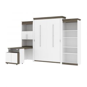 Bestar - Orion 124W Queen Murphy Bed with Shelving and Fold-Out Desk (125W) in White & Walnut Grey - 116876-000017