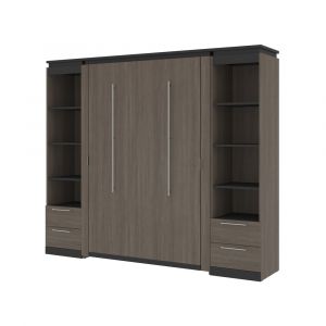 Bestar - Orion 98W Full Murphy Bed and 2 Narrow Shelving Units with Drawers (99W) in Bark Gray & Graphite - 116895-000047