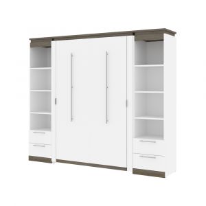 Bestar - Orion 98W Full Murphy Bed and 2 Narrow Shelving Units with Drawers (99W) in White & Walnut Grey - 116895-000017