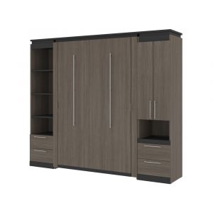 Bestar - Orion 98W Full Murphy Bed and Narrow Storage Solutions with Drawers (99W) in Bark Gray & Graphite - 116862-000047