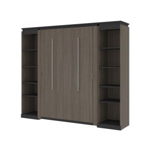 Bestar - Orion 98W Full Murphy Bed with 2 Narrow Shelving Units (99W) in Bark Gray & Graphite - 116894-000047