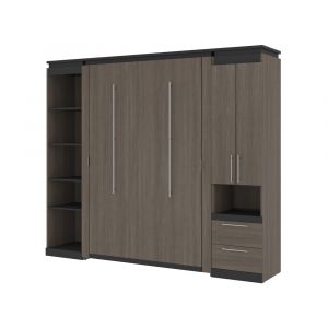 Bestar - Orion 98W Full Murphy Bed with Narrow Storage Solutions (99W) in Bark Gray & Graphite - 116861-000047
