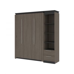 Bestar - Orion Full Murphy Bed and Narrow Shelving Unit with Drawers (79W) in Bark Gray & Graphite - 116891-000047
