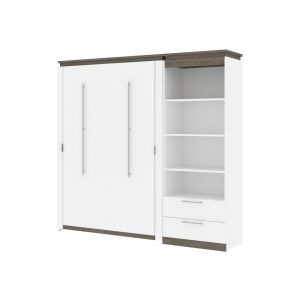 Bestar - Orion Full Murphy Bed and Shelving Unit with Drawers (89W) in White & Walnut Grey - 116893-000017