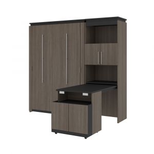Bestar - Orion Full Murphy Bed and Shelving Unit with Fold-Out Desk (89W) in Bark Gray & Graphite - 116865-000047