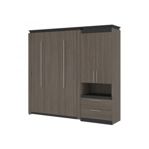 Bestar - Orion Full Murphy Bed and Storage Cabinet with Pull-Out Shelf (89W) in Bark Gray & Graphite - 116898-000047