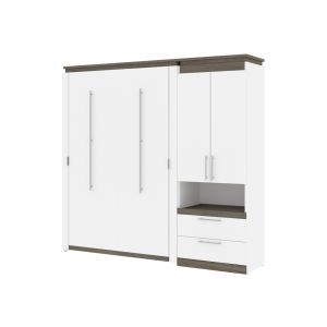 Bestar - Orion Full Murphy Bed and Storage Cabinet with Pull-Out Shelf (89W) in White & Walnut Grey - 116898-000017