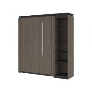 Bestar - Orion Full Murphy Bed with Narrow Shelving Unit (79W) in Bark Gray & Graphite - 116890-000047
