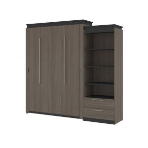Bestar - Orion Queen Murphy Bed and Shelving Unit with Drawers (95W) in Bark Gray & Graphite - 116883-000047