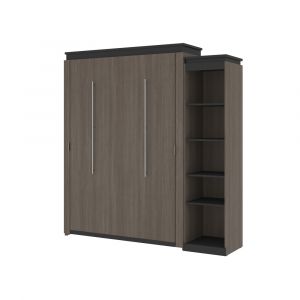 Bestar - Orion Queen Murphy Bed with Narrow Shelving Unit (85W) in Bark Gray & Graphite - 116880-000047