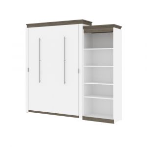 Bestar - Orion Queen Murphy Bed with Shelving Unit (95W) in White & Walnut Grey - 116882-000017