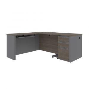 Bestar - Prestige + 72W L-Shaped Desk with Pedestal in Bark Grey & Slate - 99860-000047