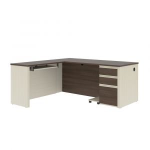 Bestar - Prestige + 72W L-Shaped Desk with Pedestal in White Chocolate & Antigua - 99860-52