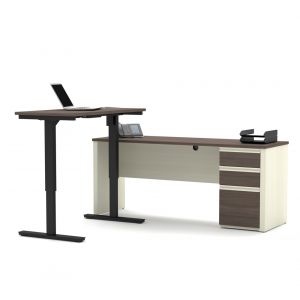 Bestar - Prestige + 72W L-Shaped Standing Desk with Pedestal in White Chocolate & Antigua - 99885-52