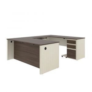 Bestar - Prestige + 72W U-Shaped Executive Desk with Pedestal in White Chocolate & Antigua - 99871-52