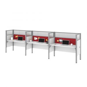 Bestar - Pro-Biz 183W 3-Person Office Cubicles with Red Tack Boards and High Privacy Panels in White - 100872DR-17