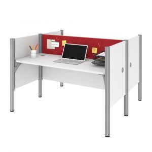 Bestar - Pro-Biz 63W Office Cubicles with Red Tack Boards and Low Privacy Panels in White - 100870CR-17