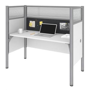 Bestar - Pro-Biz 63W Single Office Cubicle with Gray Tack Board and High Privacy Panels in White - 100871DG-17