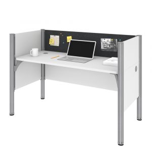 Bestar - Pro-Biz 63W Single Office Cubicle with Gray Tack Board and Low Privacy Panels in White - 100871CG-17