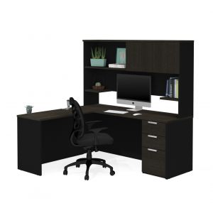 Bestar - Pro-Concept Plus 72W L-Shaped Desk with Pedestal and Hutch in Deep Grey & Black - 110886-32