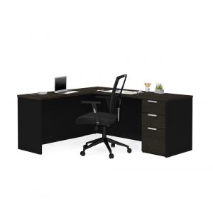 Bestar - Pro-Concept Plus 72W L-Shaped Desk with Pedestal in Deep Grey & Black - 110885-32