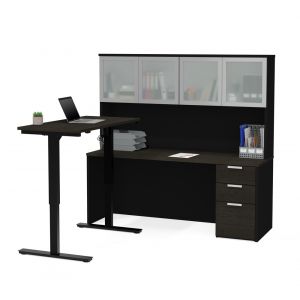 Bestar - Pro-Concept Plus 72W L-Shaped Standing Desk with Hutch in Deep Grey & Black - 110897-32