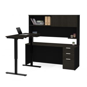 Bestar - Pro-Concept Plus 72W L-Shaped Standing Desk with Pedestal and Hutch in Deep Grey & Black - 110896-32