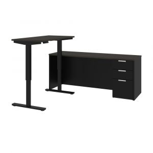 Bestar - Pro-Concept Plus 72W L-Shaped Standing Desk with Pedestal in Deep Grey & Black - 110895-32