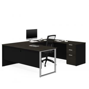 Bestar - Pro-Concept Plus 72W U-Shaped Executive Desk with Pedestal in Deep Grey & Black - 110888-32