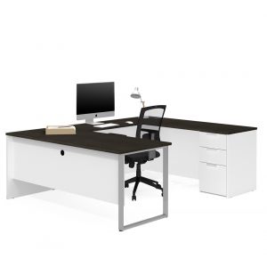 Bestar - Pro-Concept Plus 72W U-Shaped Executive Desk with Pedestal in White & Deep Grey - 110888-17
