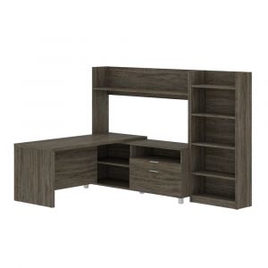 Bestar - Pro-Linea 72W L-Shaped Desk with Hutch and Bookcase in Walnut Grey - 120896-000035