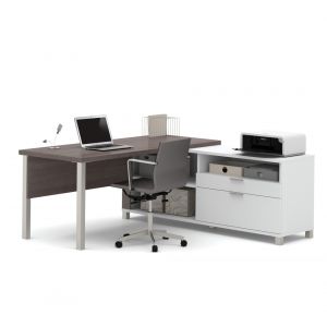 Bestar - Pro-Linea 72W L-Shaped Desk with Metal Legs in Bark Grey - 120883-47