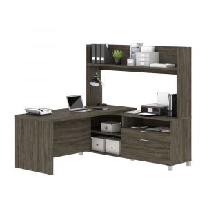 Bestar - Pro-Linea 72W L-Shaped Desk with Single Shelf Hutch in Walnut Grey - 120886-000035