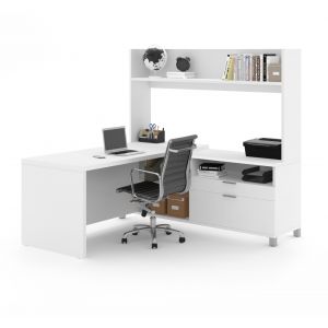 Bestar - Pro-Linea 72W L-Shaped Desk with Single Shelf Hutch in White - 120886-17