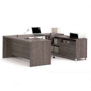 Bestar - Pro-Linea 72W U-Shaped Executive Desk in Bark Grey - 120861-47