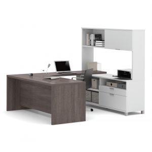 Bestar - Pro-Linea 72W U-Shaped Executive Desk with Hutch in Bark Grey - 120880-47