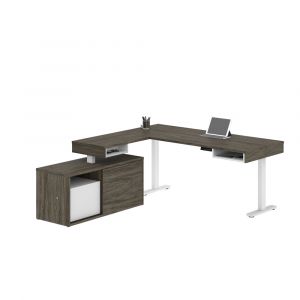 Bestar - Pro-Vega 81W L-Shaped Standing Desk with Credenza in Walnut Grey & White - 130850-000035