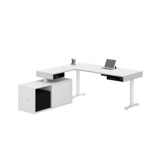Bestar - Pro-Vega 81W L-Shaped Standing Desk with Credenza in White & Black - 130850-000017