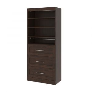 Bestar - Pur 36W Shelving Unit with 3 Drawers in Chocolate - 26872-69