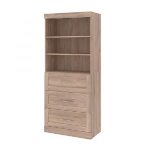 Bestar - Pur 36W Shelving Unit with 3 Drawers in Rustic Brown - 26872-000009