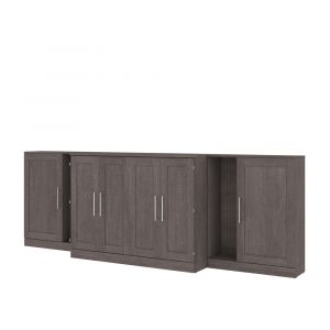 Bestar - Pur Full Cabinet Bed with Mattress and Storage Cabinets (133W) in Bark Grey - 126690-000047