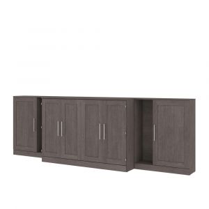 Bestar - Pur Queen Cabinet Bed with Mattress and Storage Cabinets (139W) in Bark Grey - 126680-000047