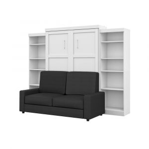 Bestar - Pur Queen Murphy Bed with Sofa and Shelving Units (115W) in White - 26783-000017