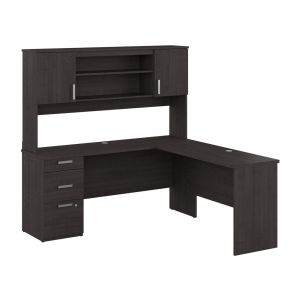 Bestar - Ridgeley 65W L Shaped Desk with Hutch in Charcoal Maple - 152853-000140
