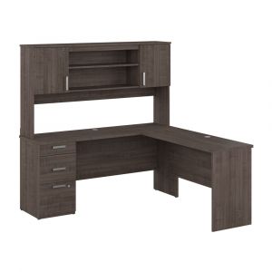 Bestar - Ridgeley 65W L Shaped Desk with Hutch in Medium Gray Maple - 152853-000141