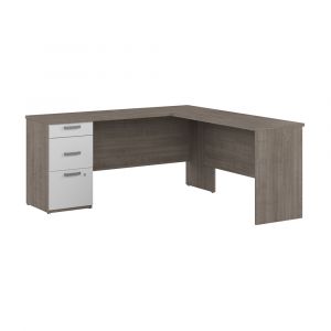 Bestar - Ridgeley 65W L Shaped Desk with Storage in Silver Maple & Pure White - 152852-000144