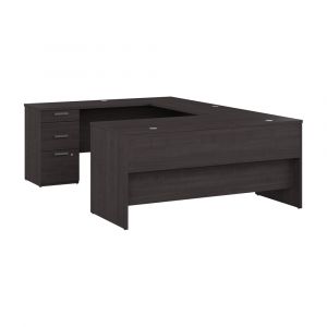 Bestar - Ridgeley 65W U Shaped Desk in Charcoal Maple - 152856-000140